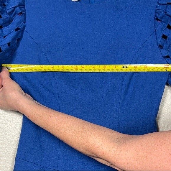 Vintage Warren Petites Sz 2P Cocktail Dress Formal Royal Blue Lattice Sleeves - Picture 10 of 12